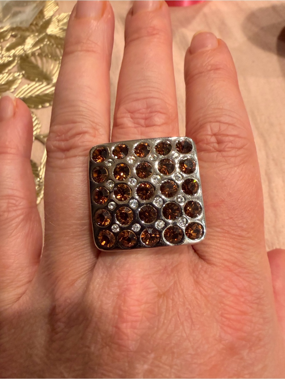Camilla Lucia Cluster Brown Crystal Cocktail Ring